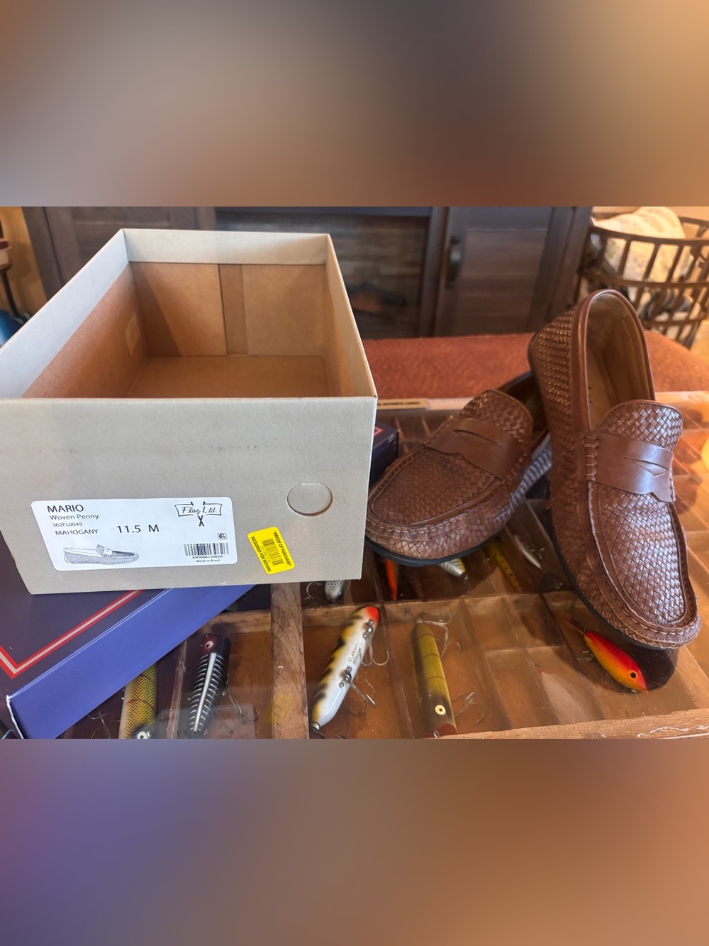 Flag LTD Men's Mario Woven Penny Driver Loafers Mahogany Size 11.5